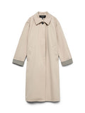 Beige Long Trench Coat with Contrast Cuffs