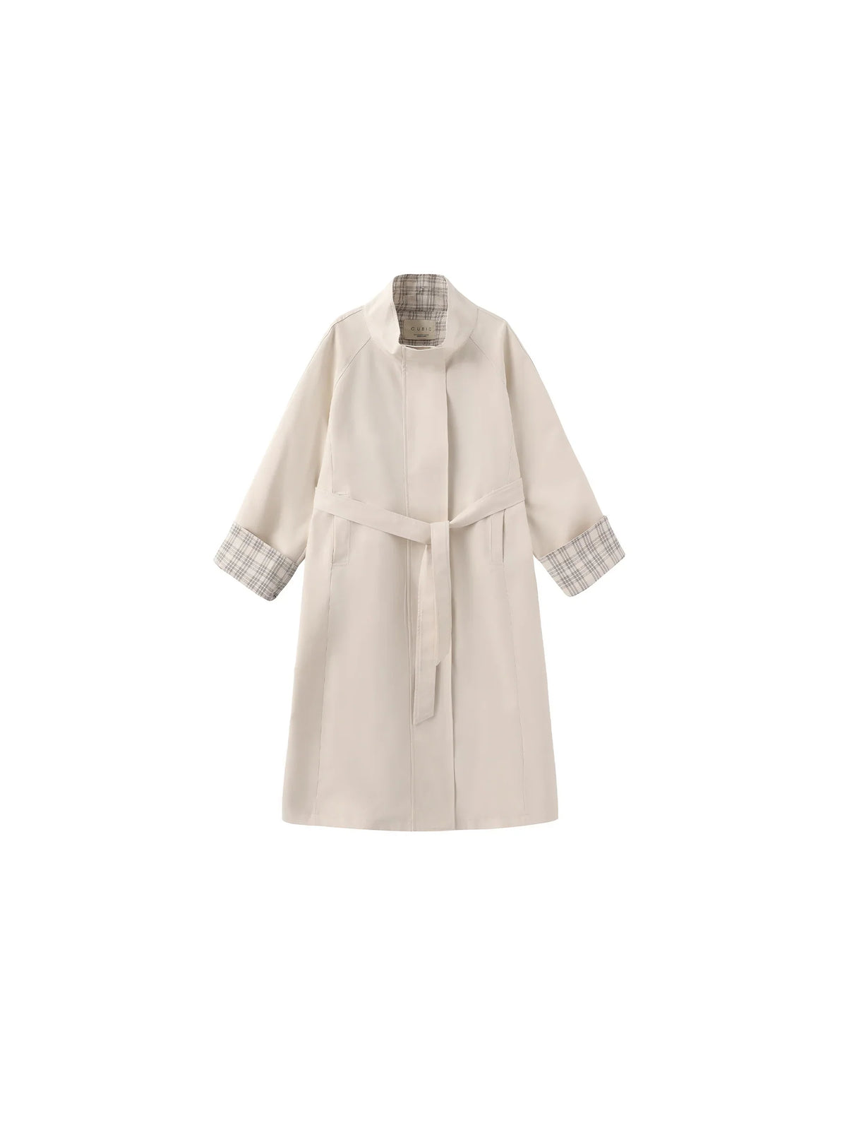 Funnel Neck Colorblock Cuff Trench Coat Cream