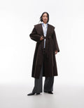 Dark Brown Shawl Collar Wrap Coat