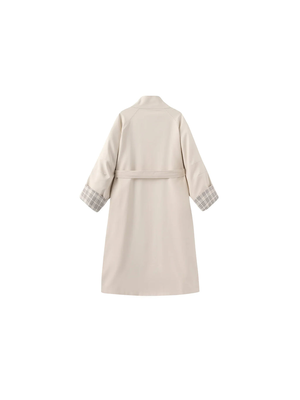 Funnel Neck Colorblock Cuff Trench Coat Cream