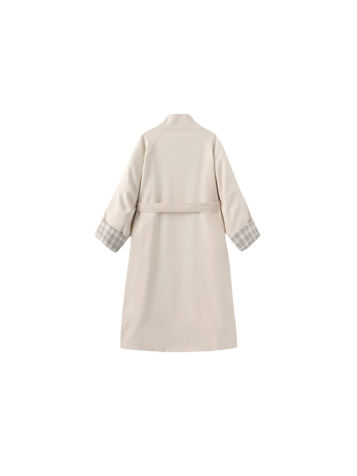 Funnel Neck Colorblock Cuff Trench Coat Cream