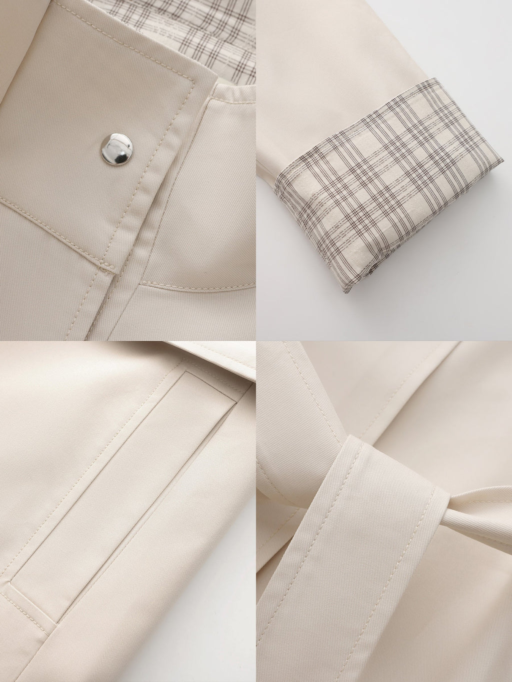 Funnel Neck Colorblock Cuff Trench Coat Cream