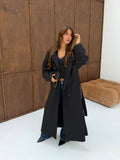 Women's Black Cape-Detail Longline Trench Coat